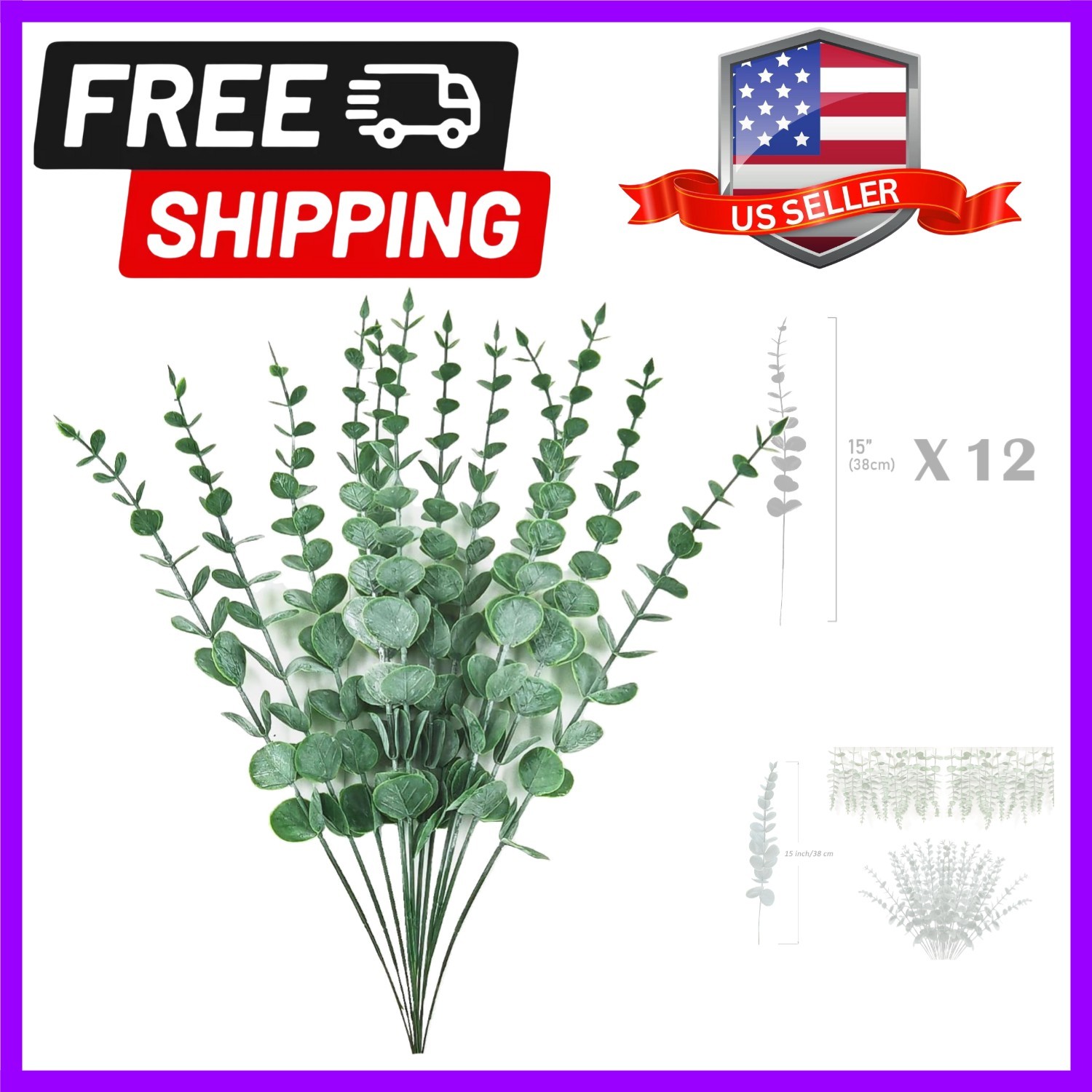Plastic Eucalyptus Green Spraying Frost Stems 12 Fake Faux Decorations Artifi…