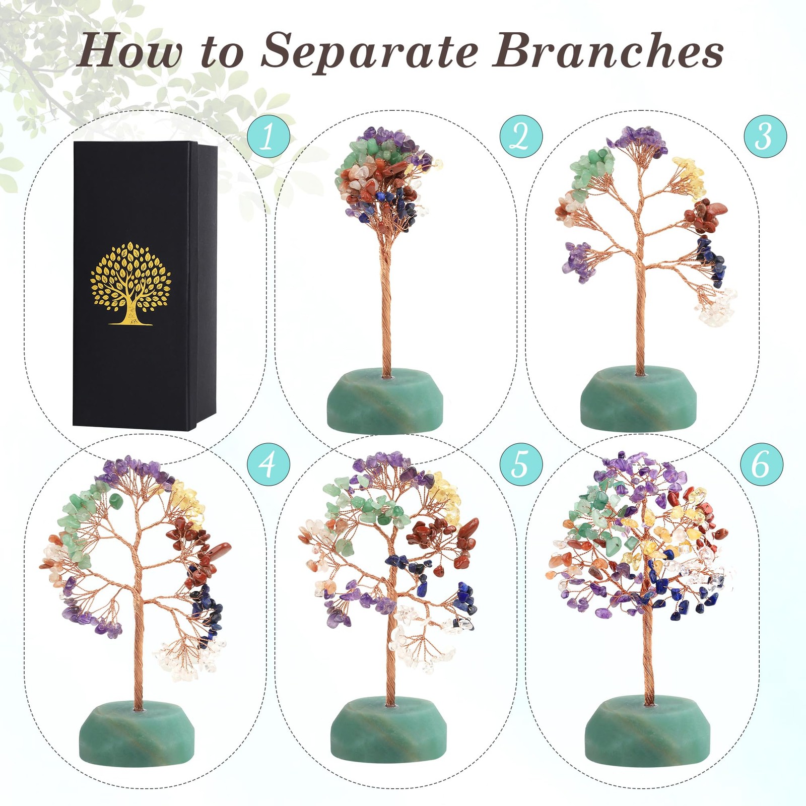 7.09 Inch 7 Chakra Crystals Healing Stones Rose Quartz Copper Wire Tree Desk