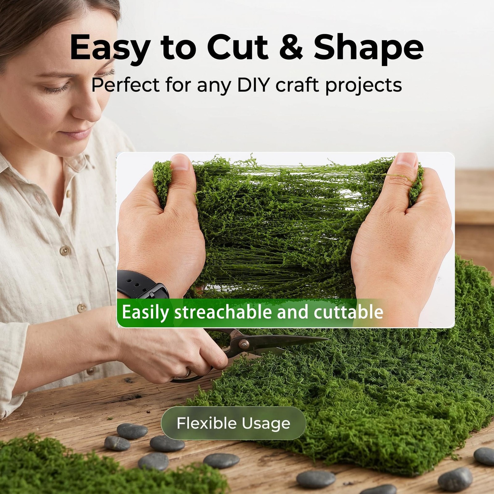 Artificial Moss for Potted Plants Indoor, 7OZ Fake Green Moss, Faux Craft Mos…