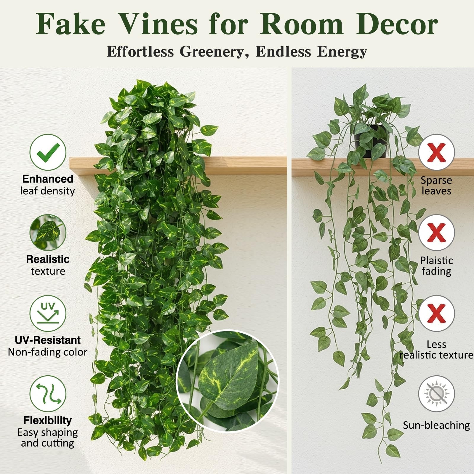 Fake Vines for Room Decor 24 Pack 168ft Artificial Ivy Greenery Garland for B…