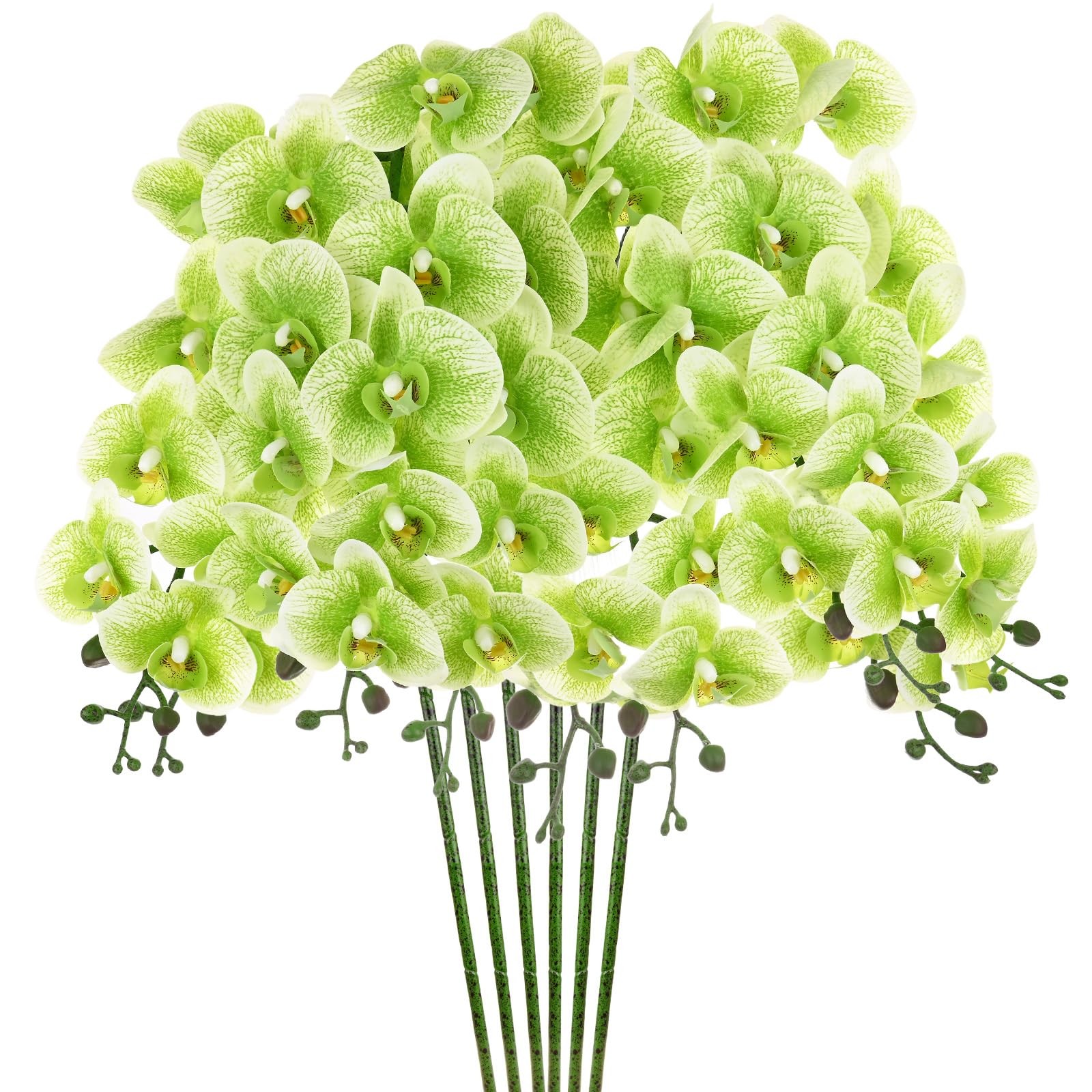 6-Pack Artificial Orchid Flowers 9 Large Petals 37 Inch Faux Phalaenopsis Sil…