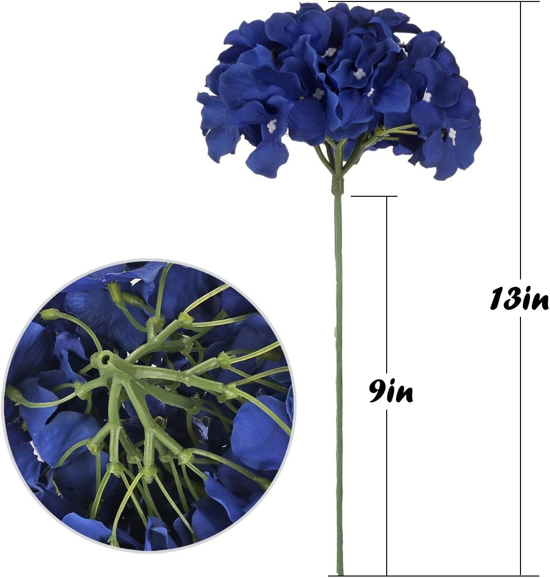 Artificial Silk Hydrangea Heads with Stems 10 Pack Royal Blue for Home Weddin…