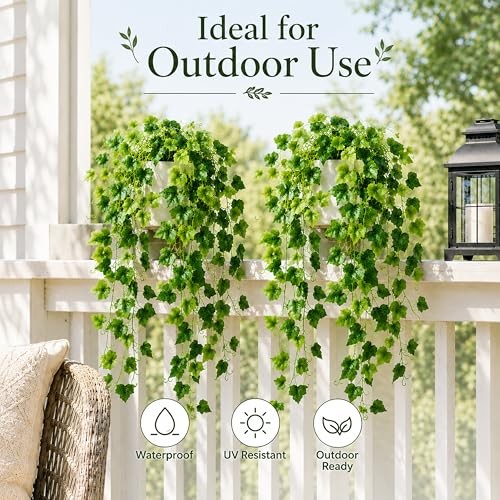 36in Fake Pothos Hanging Plants 2 Pack White Pots Artificial Ivy 168 Leaves