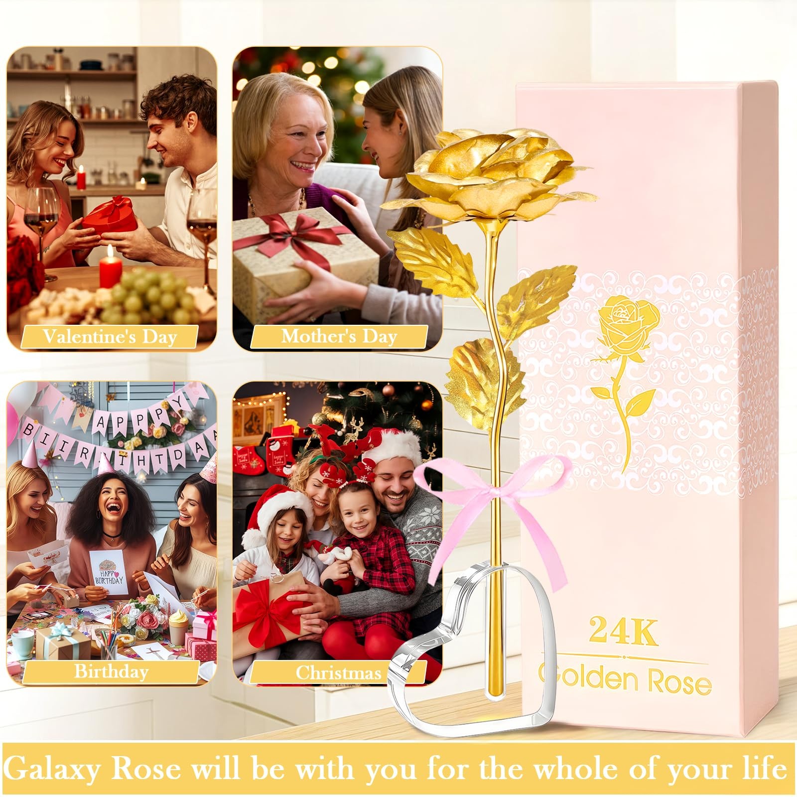 Mothers Day Mom Gifts for Grandma, Artificial Forever Flowers Galaxy Glass Et…