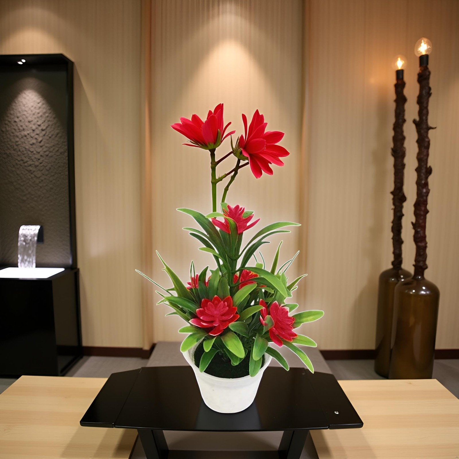 Red Artificial Fake Lotus Flower Potted Plant Bonsai Faux Plants Flowers Wedd…
