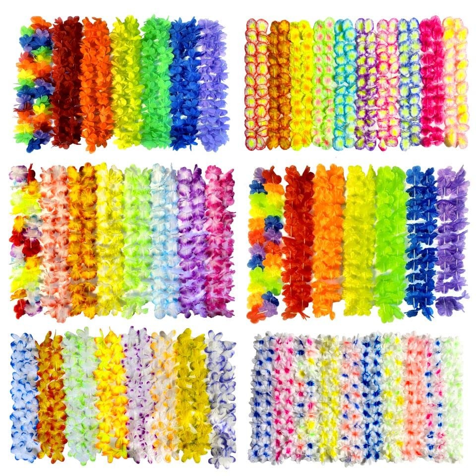 Hawaiian Leis 50 PCS Hawaii Flower Leis for Tropical Luau Party Decorations
