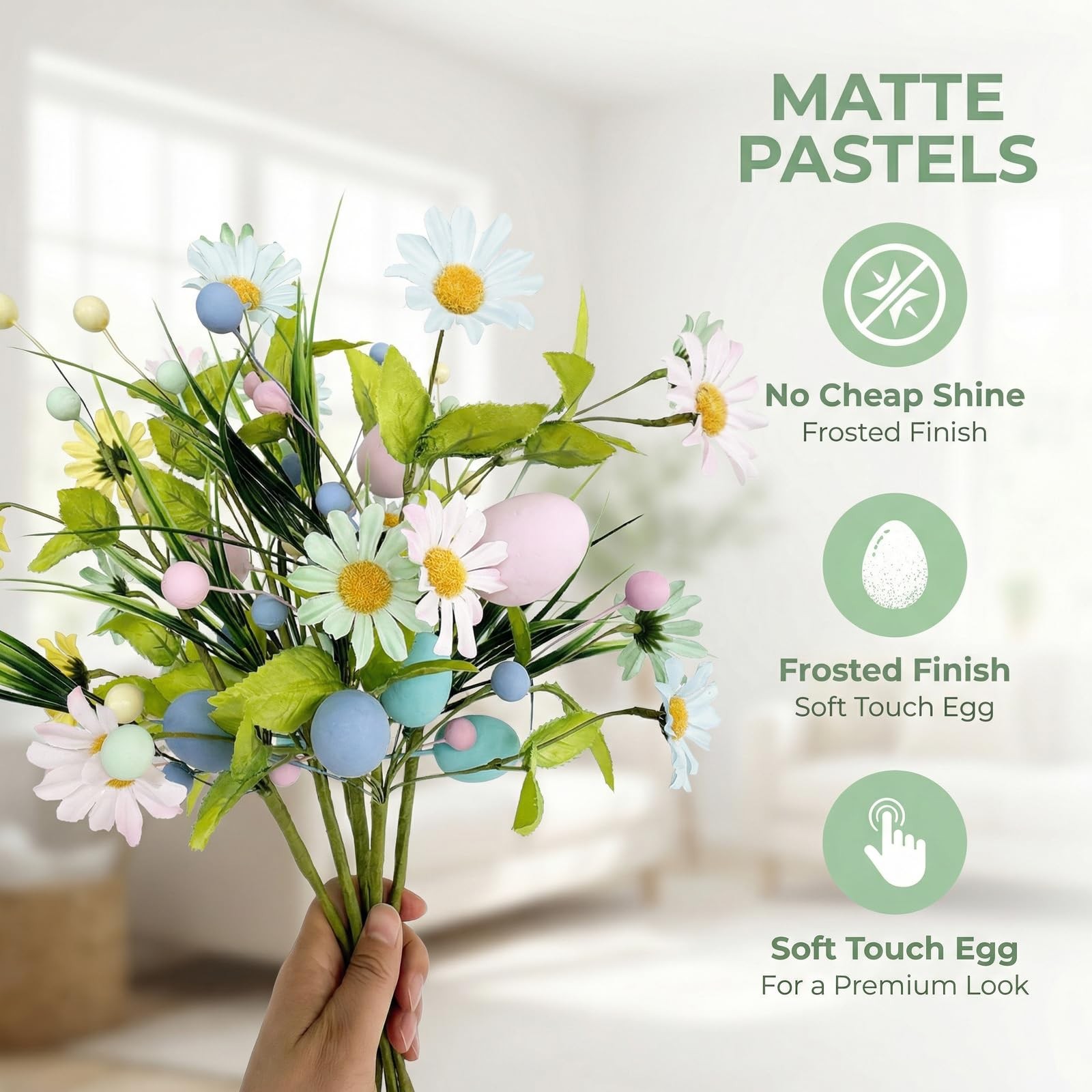 Easter Artificial Flowers with Eggs – 6 Pcs Spring Floral Arrangement Include…