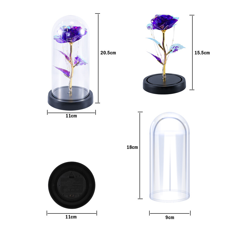 Galaxy Glass Rose Crystal Flower Gift Light Up Rose in Glass Dome Gift for Women