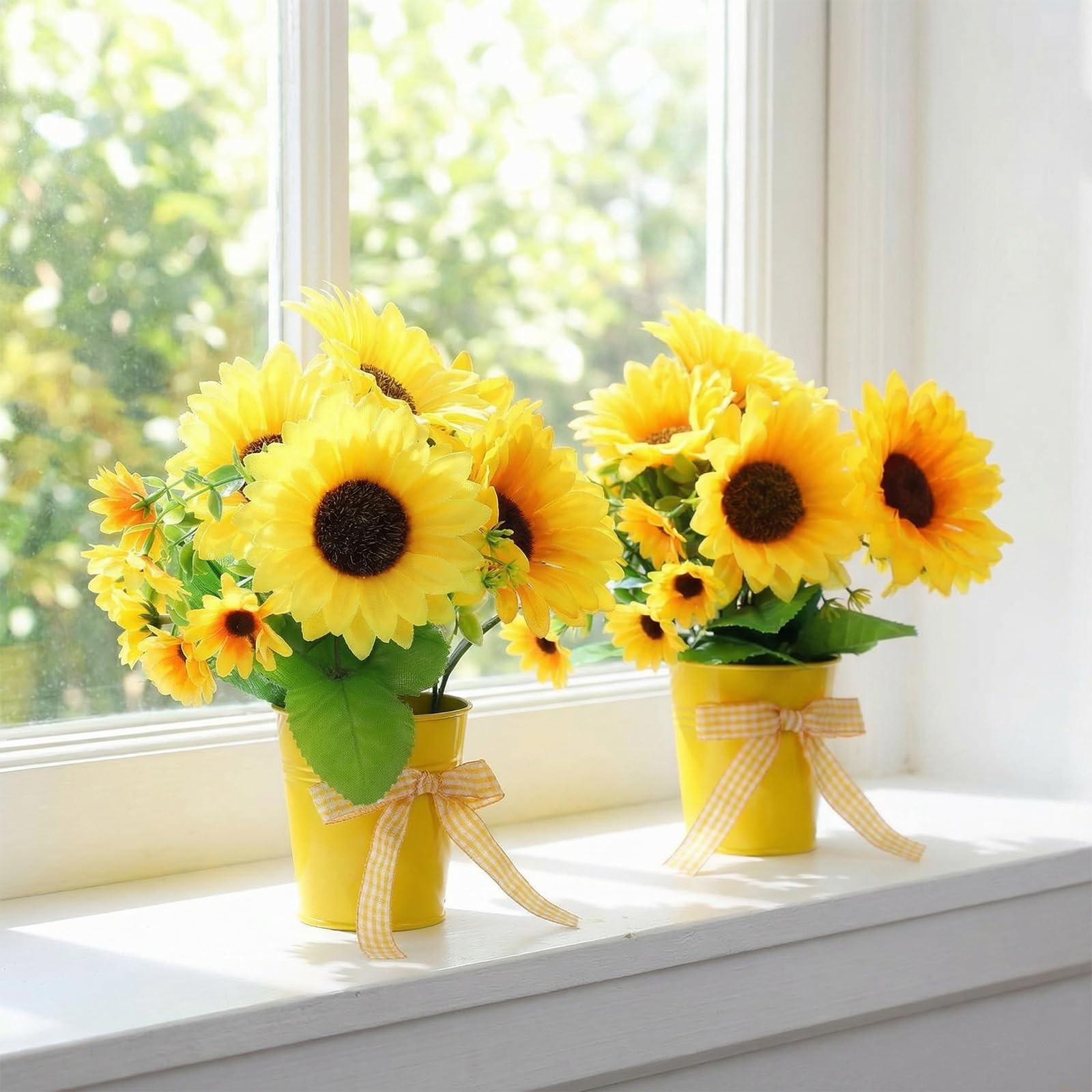 2 Pack Small Artificial Sunflower Plant in Pots Faux Flower Potted Plants Yel…