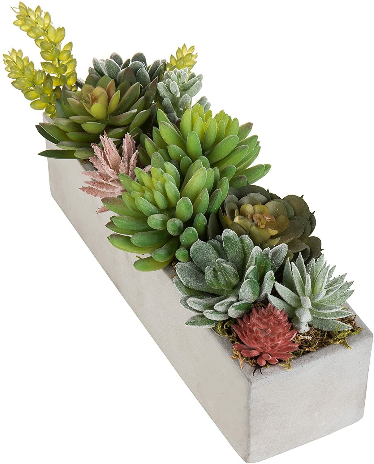 12-In Rectangular Gray Cement Pot w/ Miniature Faux Succulent Plant Arrangement