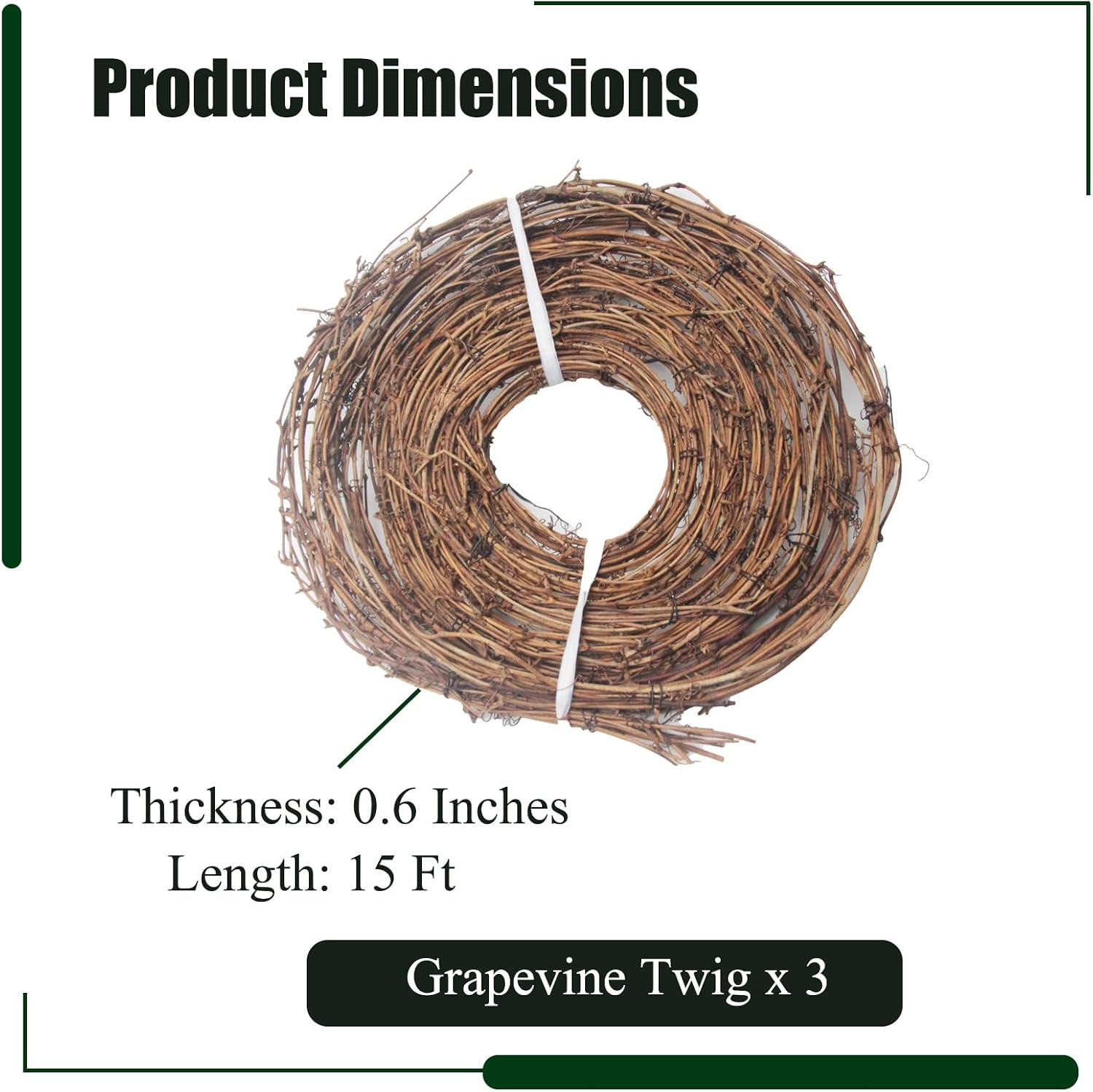 15 Feet Grapevine Garland DIY Crafts Natural Grapevine Twig Vines, 3 PCS Vines G