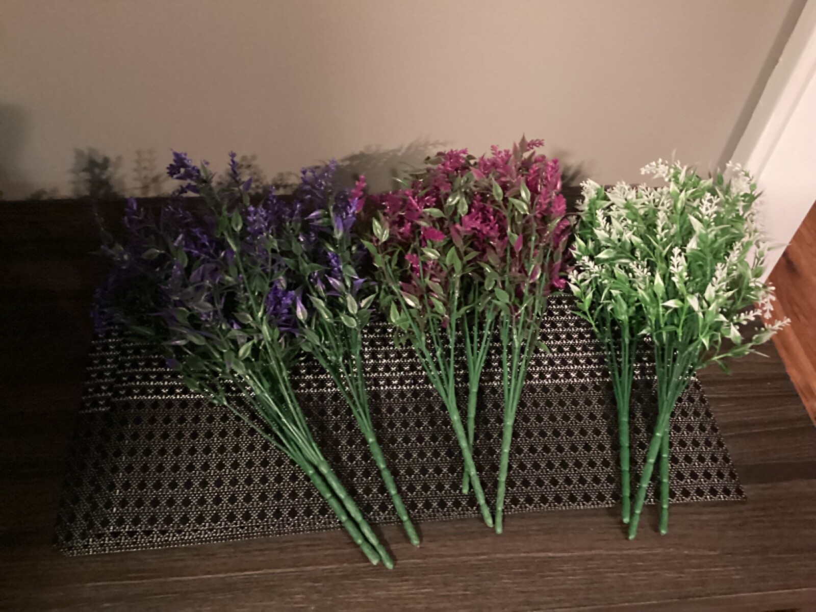 NEW SET OF 9 FLORAL ARRANGEMENT MAGENTA PURPLE WHITE (3 OF EACH) 13IN.