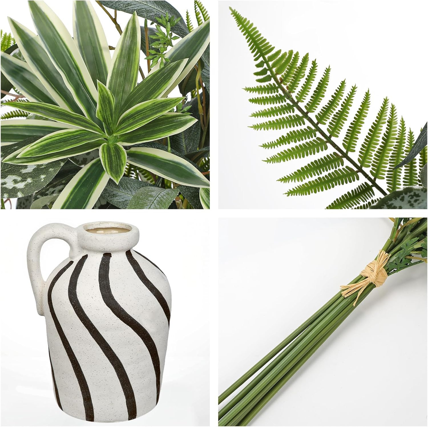 Faux Greenery in Rustic Cement Vase – Perfect Farmhouse Table Centerpiece