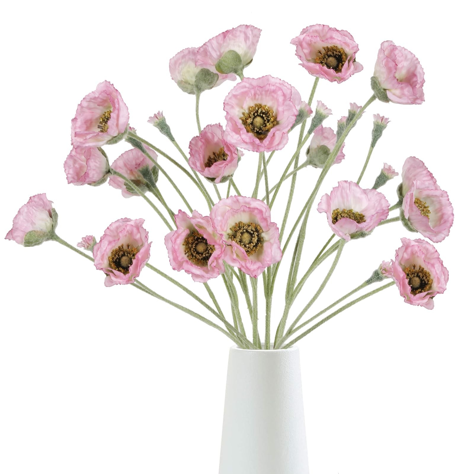 6PCS Pink Poppy Flowers Artificial 26.77in 30 Heads Faux Poppy Flowers Silk F…