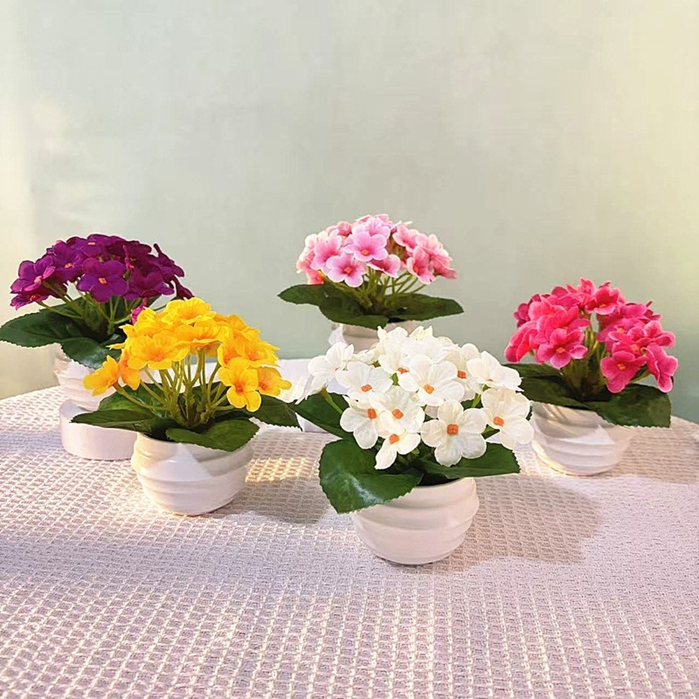 Plastic Violet Flower Bonsai in Pot 15cm Wide 14cm High for Indoor Decor