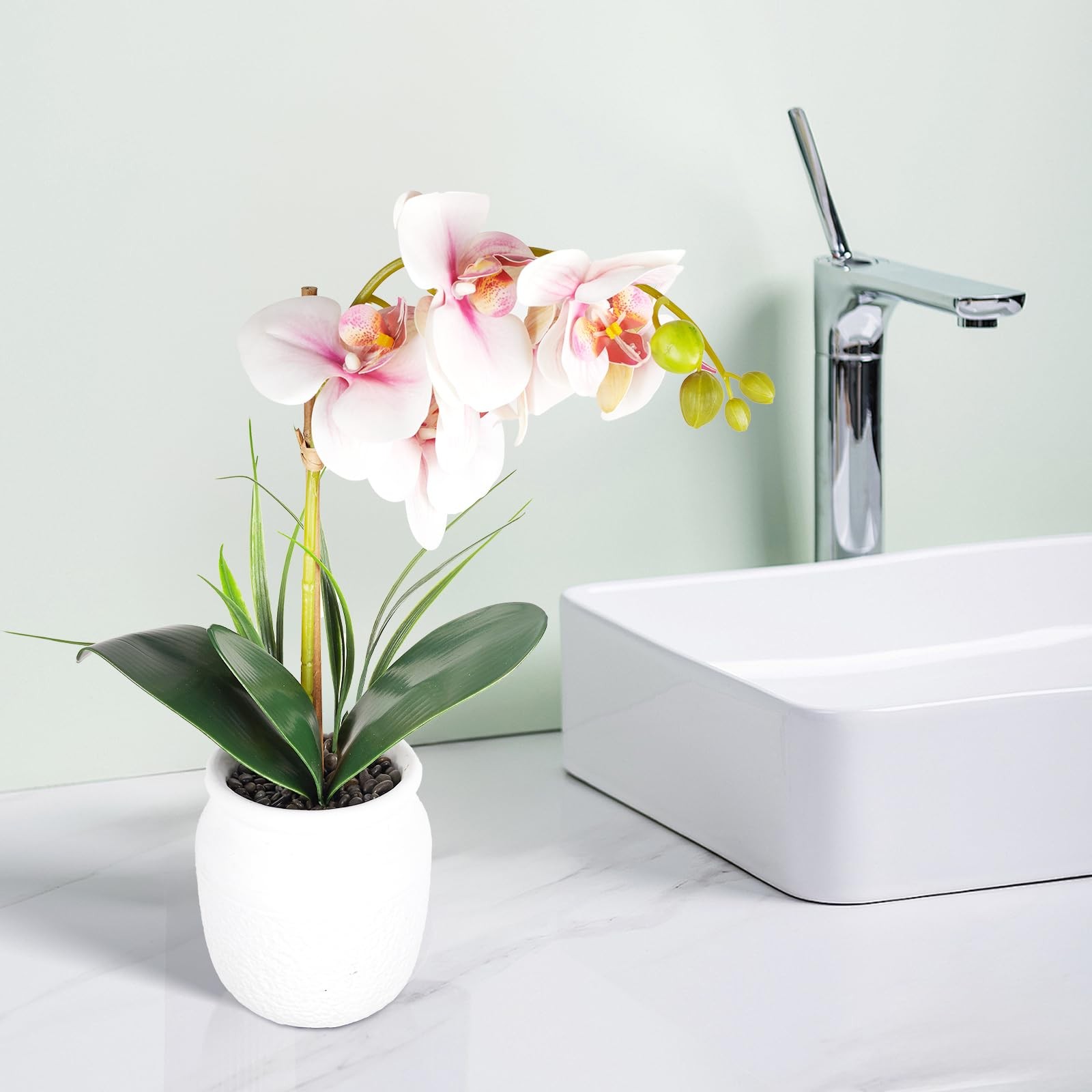 DAMSICO Artificial Orchid Flower Plant, 18.11” Real Touch Faux Orchid Pot Pi…
