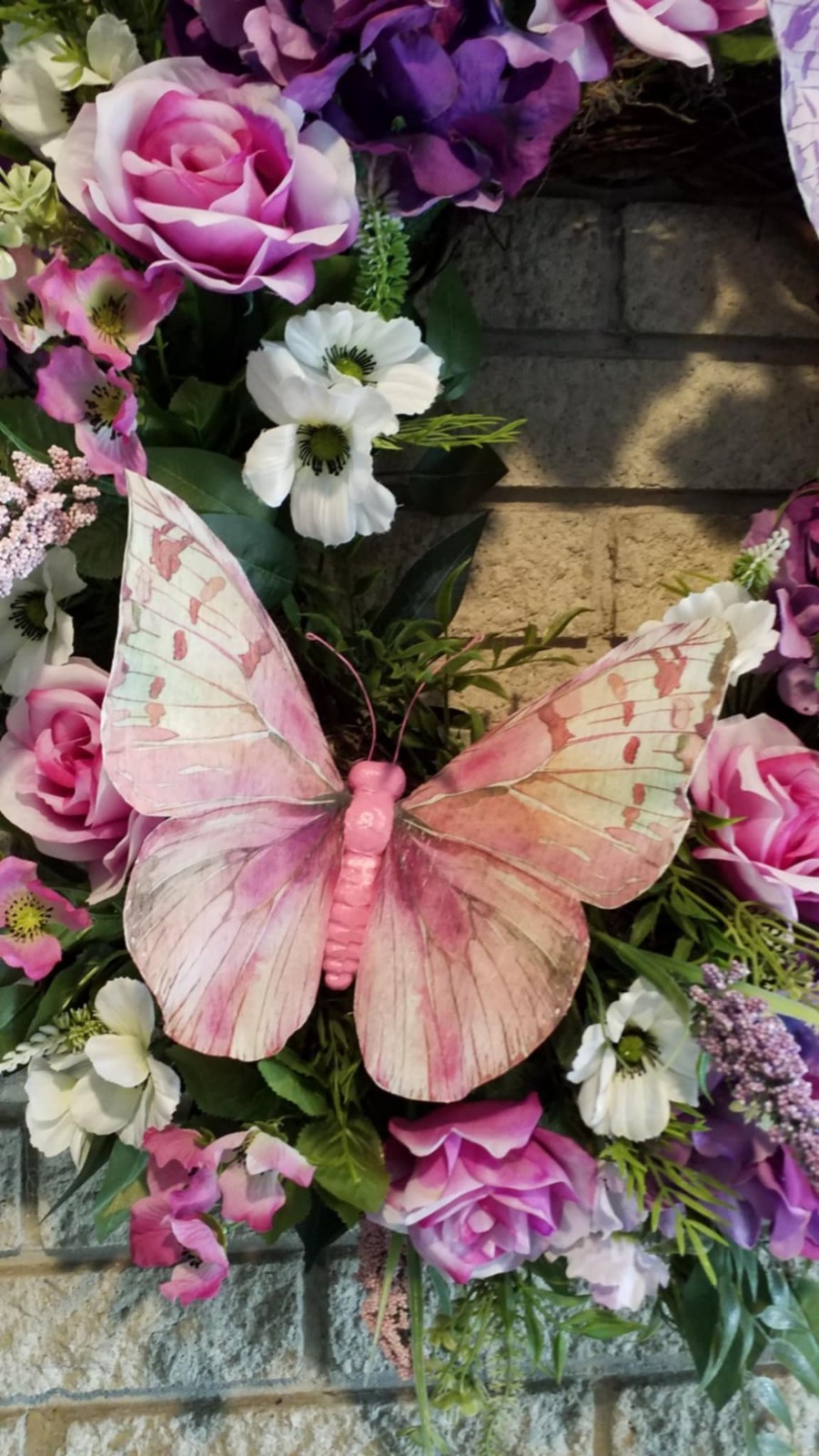 Door Wreath Spring Summer Floral Arrangement Butterfly Garden Decor