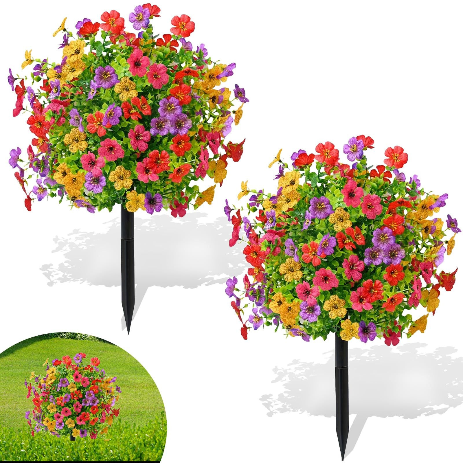 23.6″ Artificial Boxwood Topiary Ball Tree with Colorful Violet Flowers, Set …