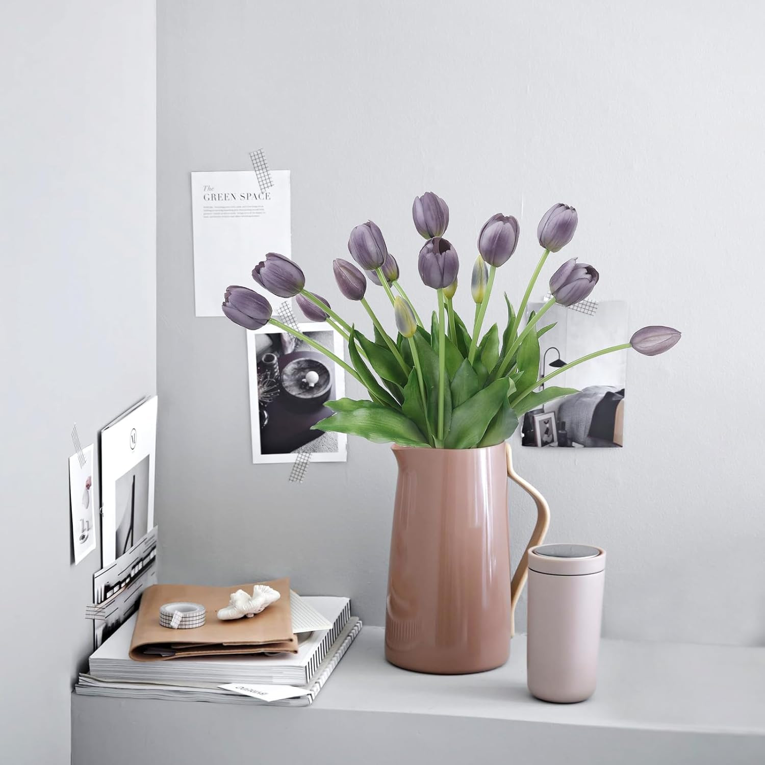 15 Pcs Artificial Flowers Tulips Real Touch Latex Plastic Soft Faux Bouquets for