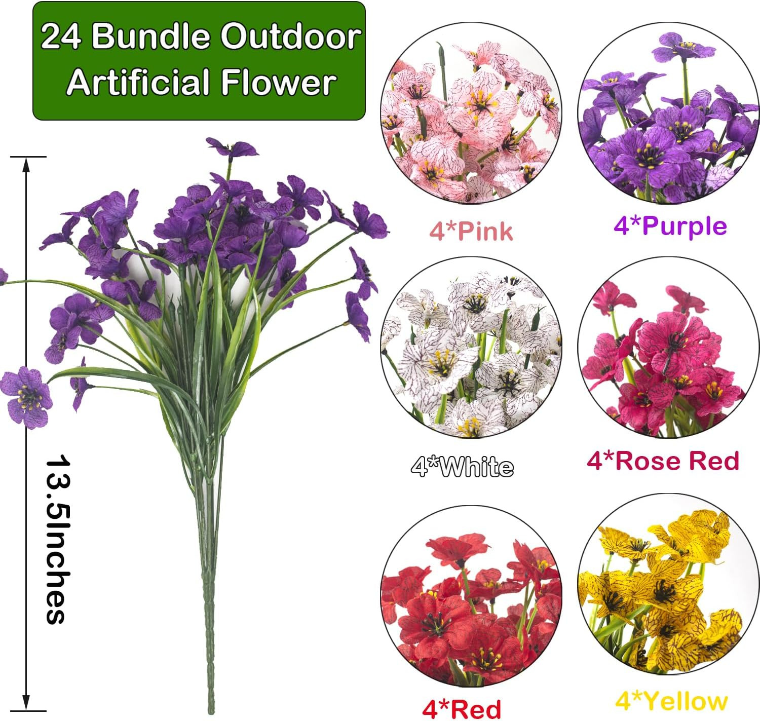 24 UV-Resistant Artificial Flowers for Indoor & Outdoor Decor – Weatherproof!