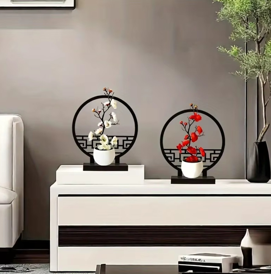 3 Colors Artificial Plum Blossom Bonsai with Screen Base