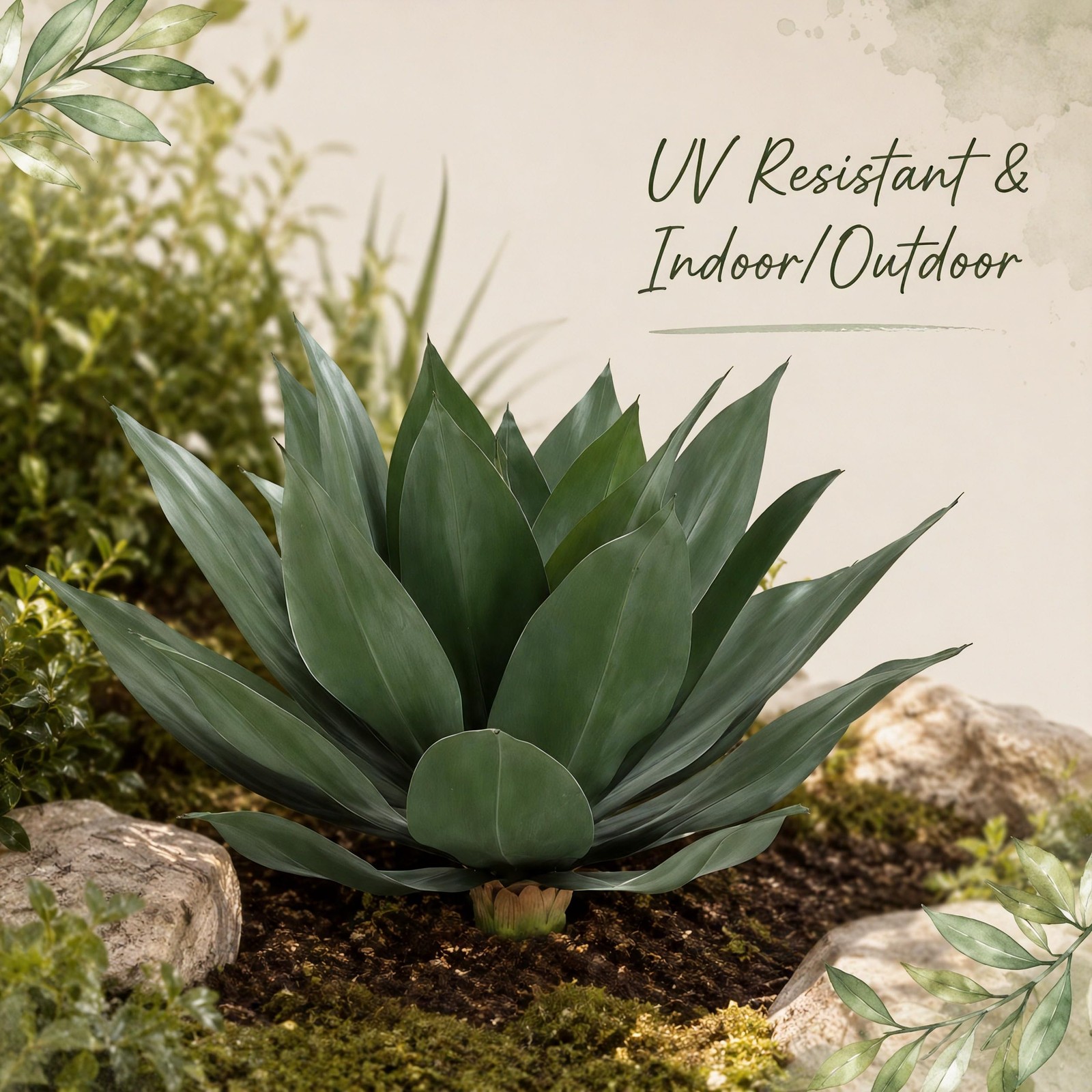 2 PCS Artificial Agave Plant UV Resistant Lifelike Indoor Outdoor Decor Green