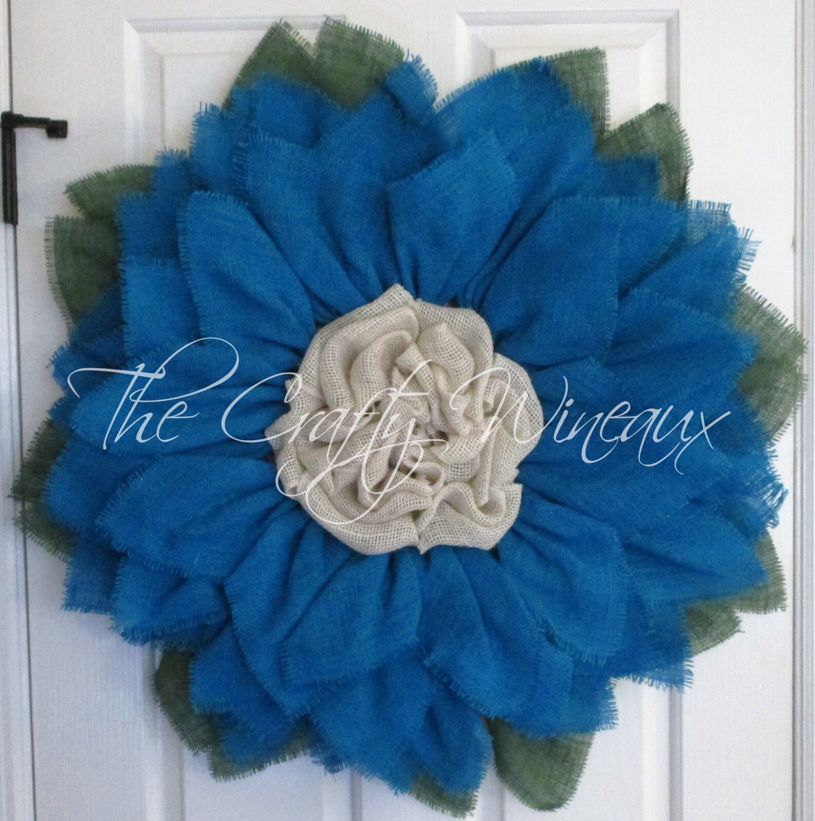 The Crafty Wineaux – Extra Large 30″ Turquoise Blue Burlap Sunflower Wreath