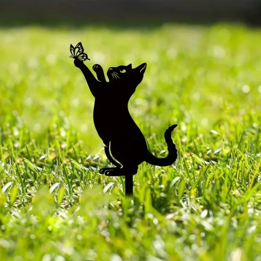 Whimsical Cat Silhouette Garden Stakes – Decorative Yard Lawn Accents
