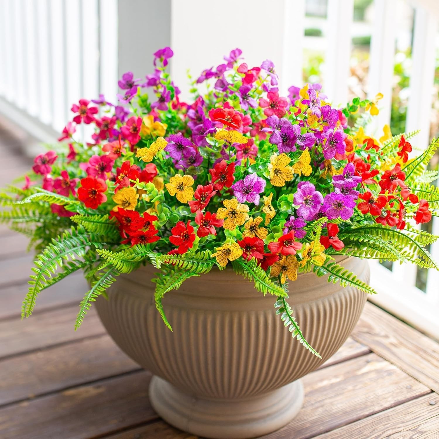 Realistic Mixed Flower & Fern Outdoor Plants – 14 Bundles for Porch & Garden