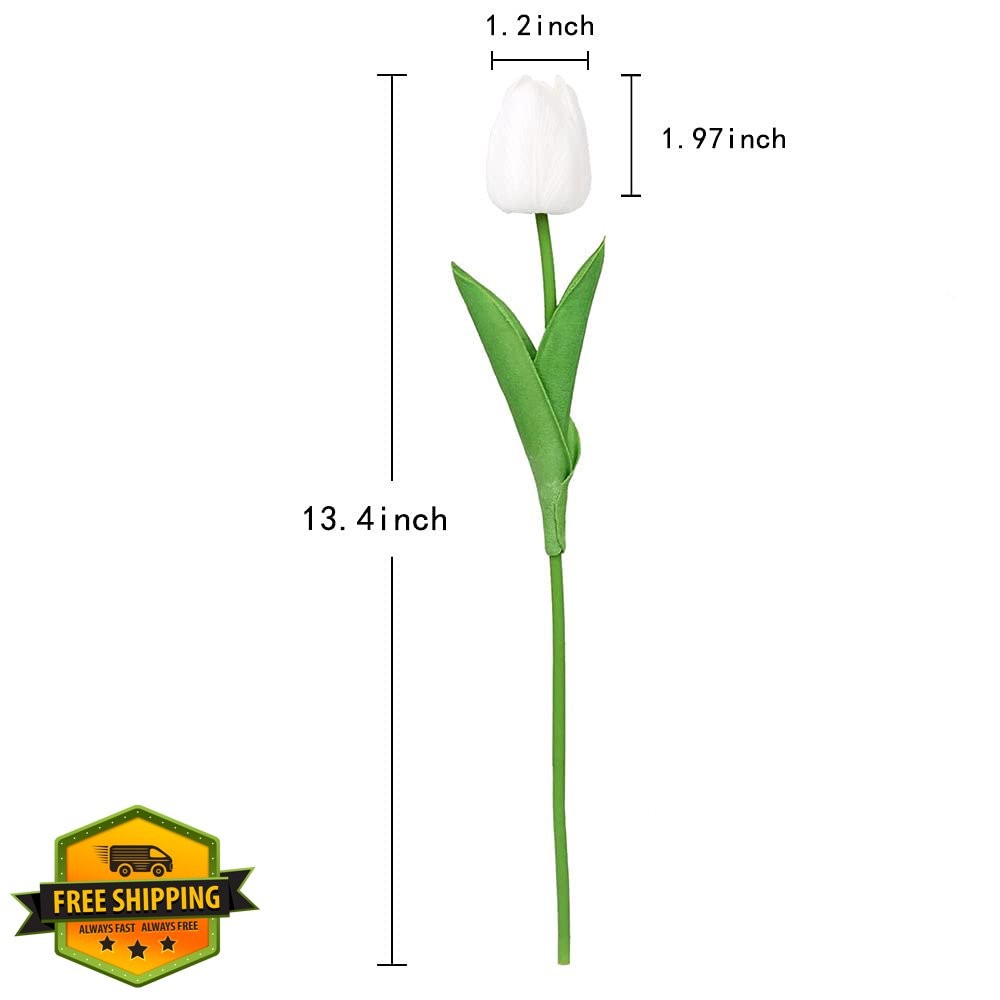 IPOPU 24pc White Tulips Real Touch Artificial Flowers Wedding Table Decor