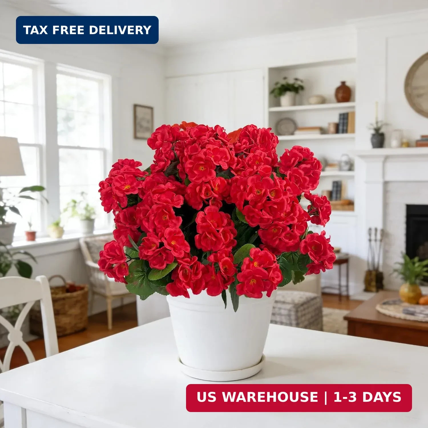 Ouddy Decor Artificial Geranium Flowers for Outdoors, Fake Silk Flowers UV Resis