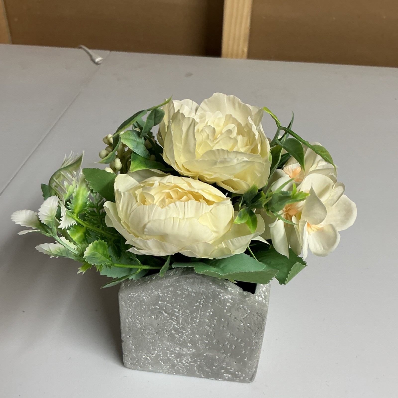 Artificial Peony Floral Arrangement in Gray House Pot Centerpiece Decor