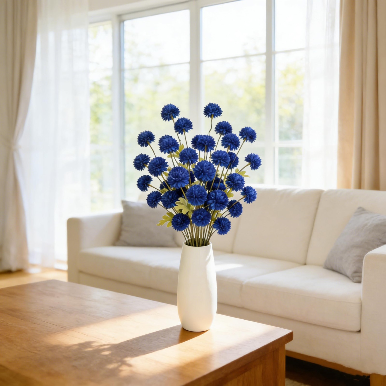 6 Pcs Artificial Silk Chrysanthemum Flowers – 18 Bloom Heads Faux Pompon Mum …
