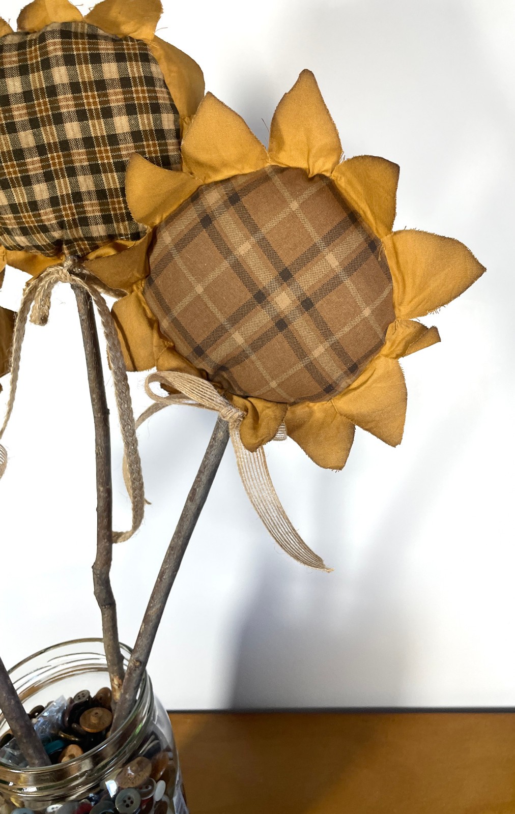 Set of 3 Primitive Handmade Fabric Sunflower Crock Pokes Fall Arrangements 24″