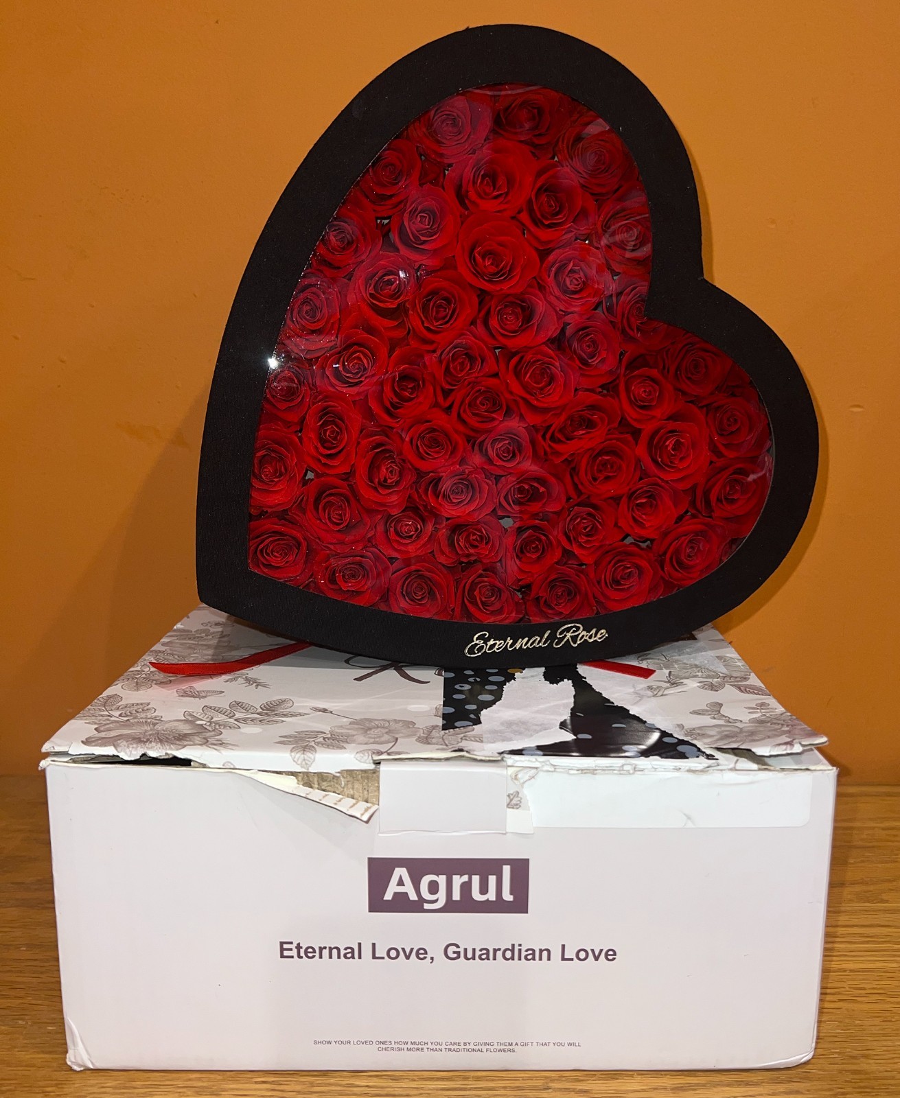 Agrul 50 pcs Red Roses Preserved Forever Flowers in Heart Shape Box, Mothers Day