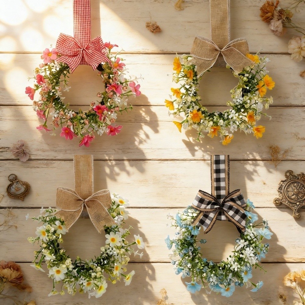 Floral Garland Wreath 23cm Plastic Spring Style for Office Home Door Decor