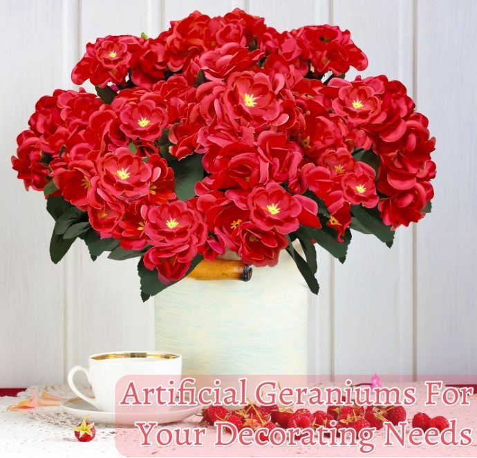 Artificial Geraniums Flowers for Outdoors Mother’S Day Decor, 4 Bundles Fake Flo