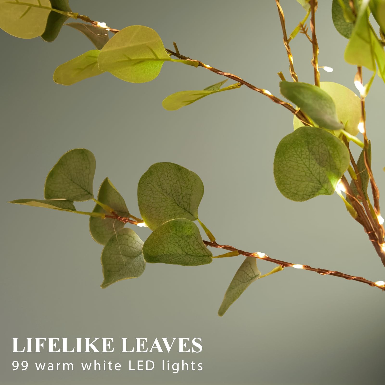 Lighted Artificial Eucalyptus Branches with Timer, Light Up Eucalyptus Branch…