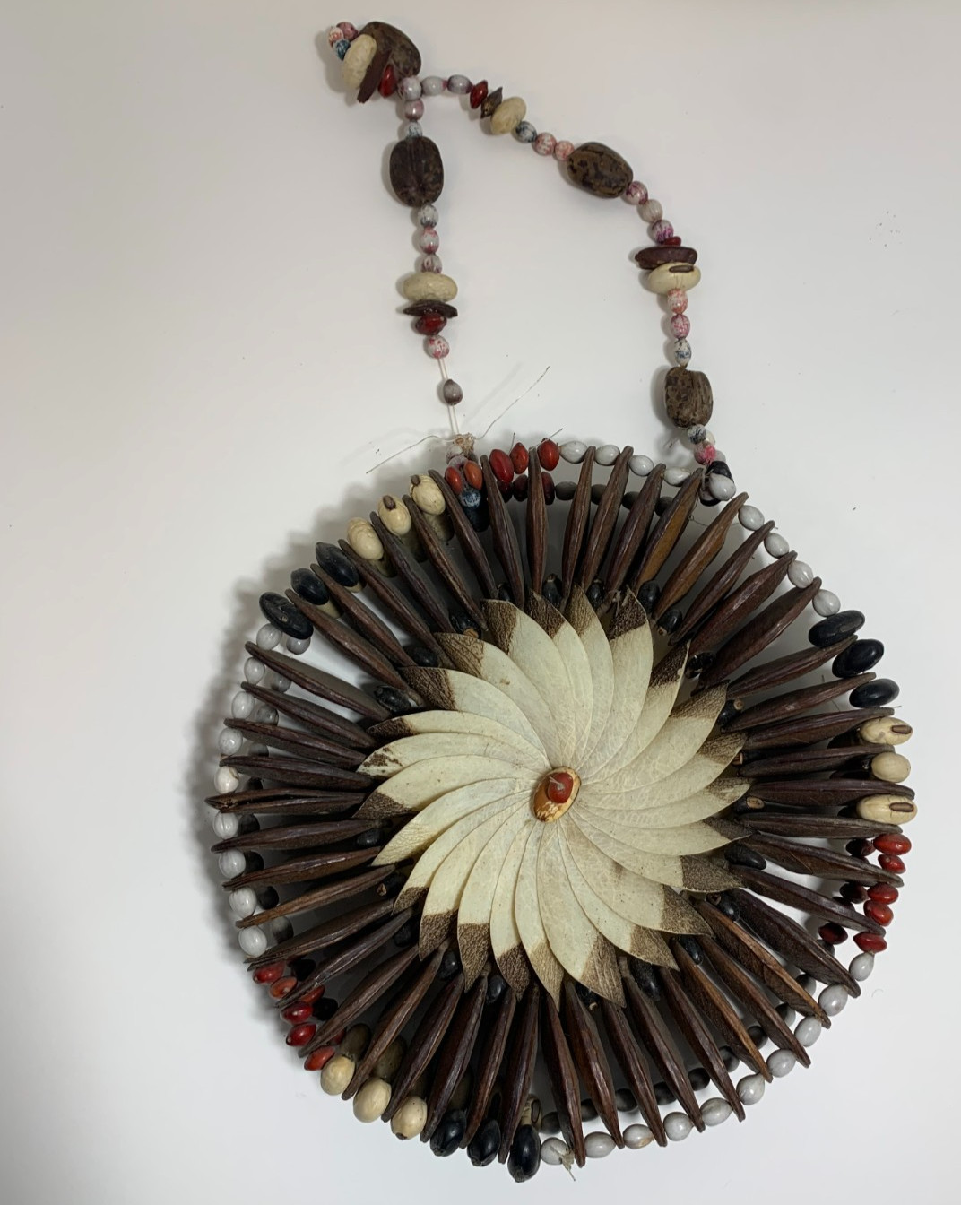 Vintage Ethnic Bean Pod Wall Wreath or Necklace Brown White Color Beans Decor
