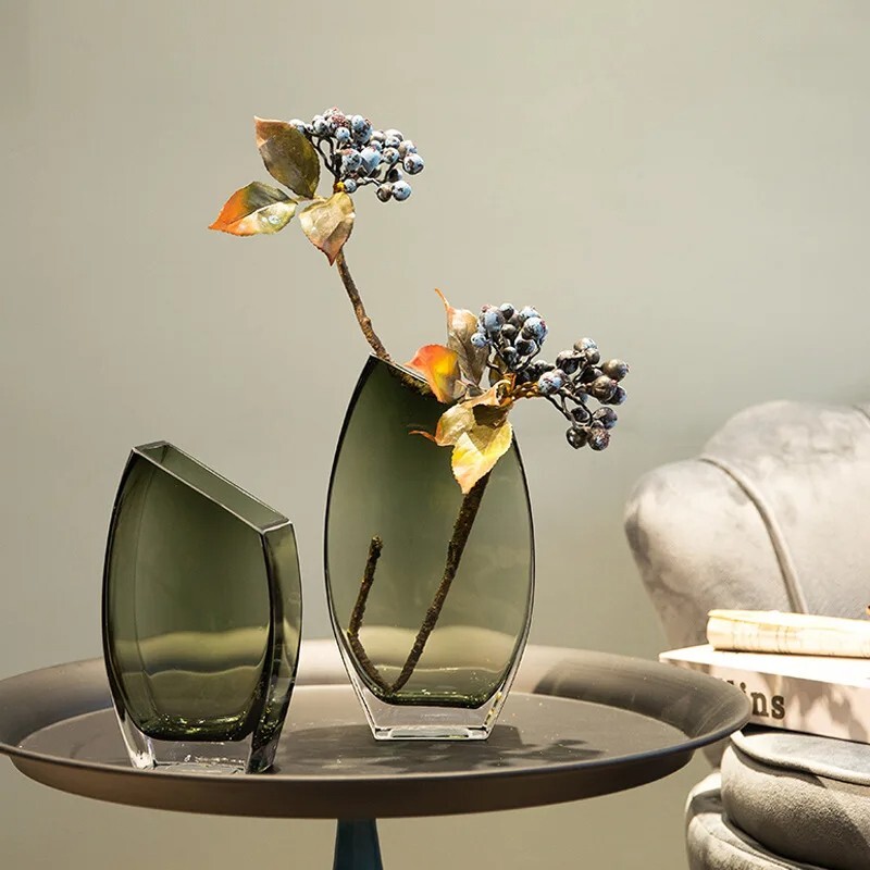 Square Transparent Glass Vase Nordic Luxury Ornaments Flower Arrangement