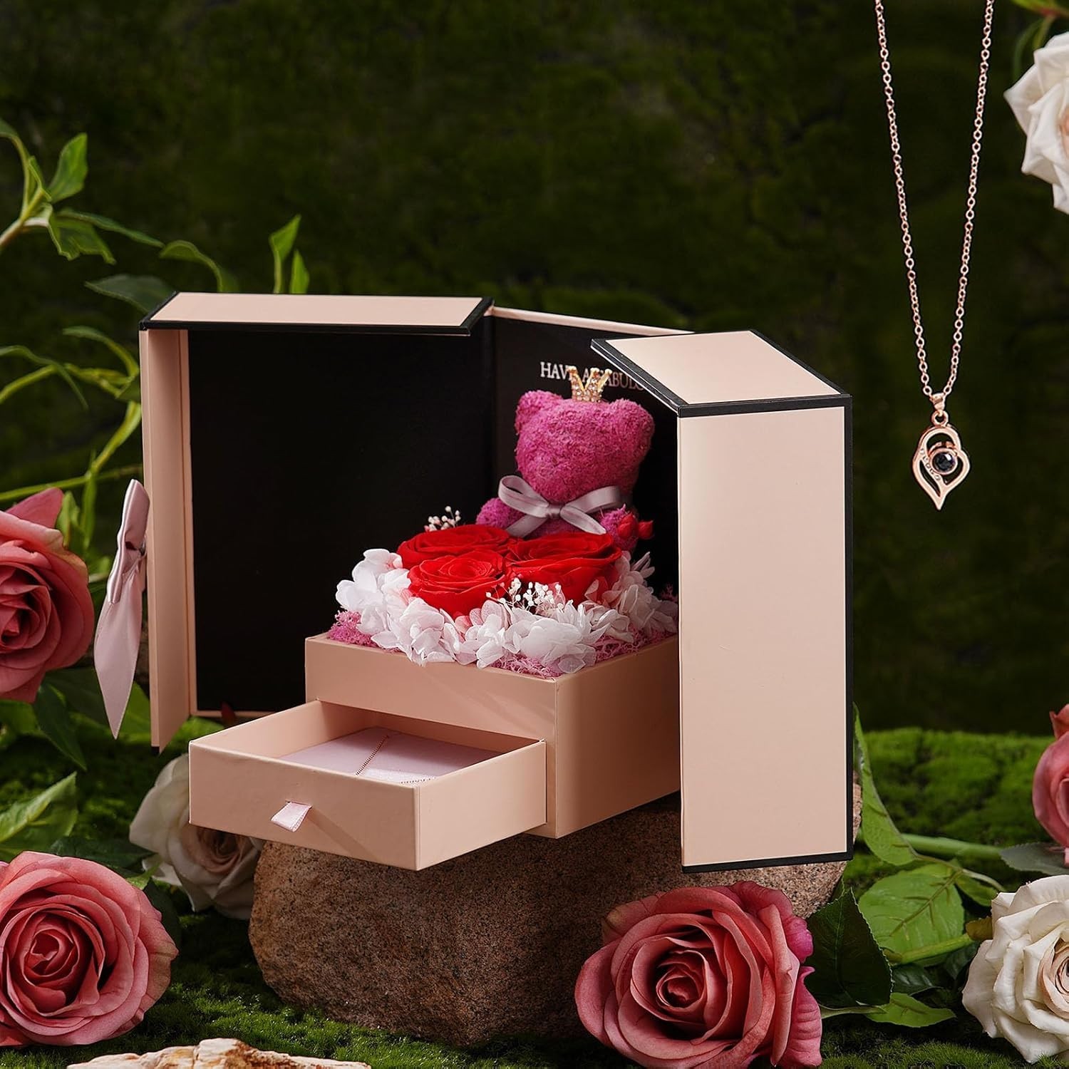 Eternal Preserved Rose Gift with I Love You Necklace – Timeless Elegance for Her