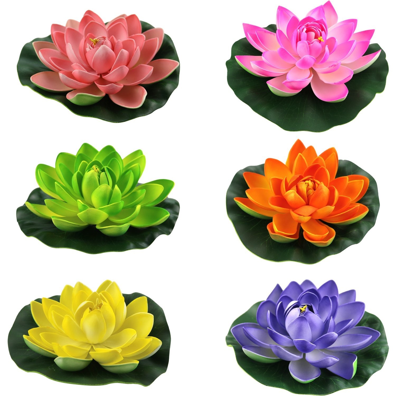 Artificial Floating Foam Lotus Flower Pond Decor Water Lily (6 Colors-2, Medi…