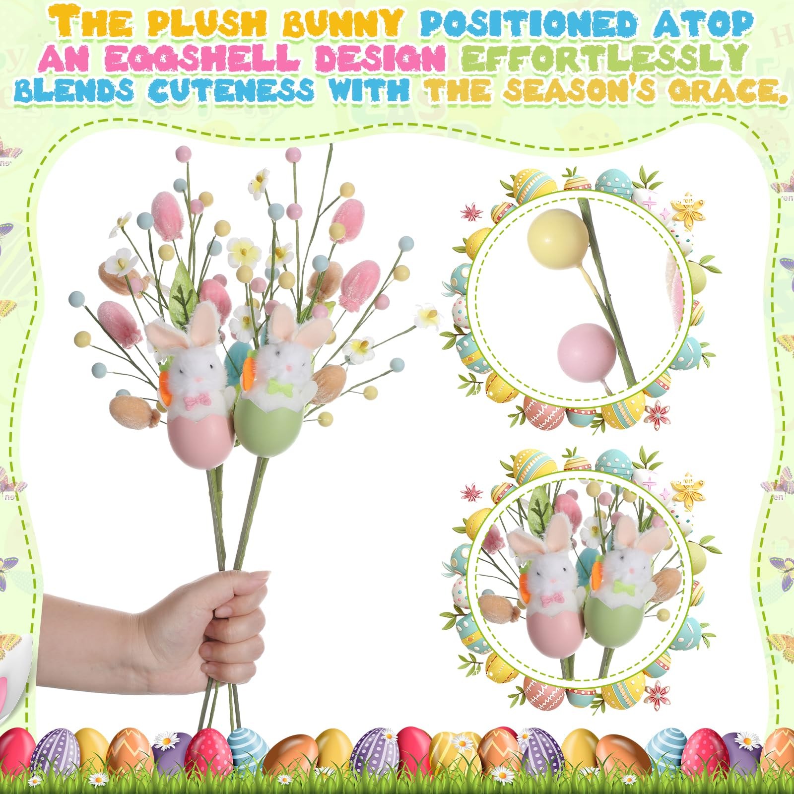 4 Pcs Easter Centerpieces for Tables Artificial Flower Spray with Velvet Eggs…
