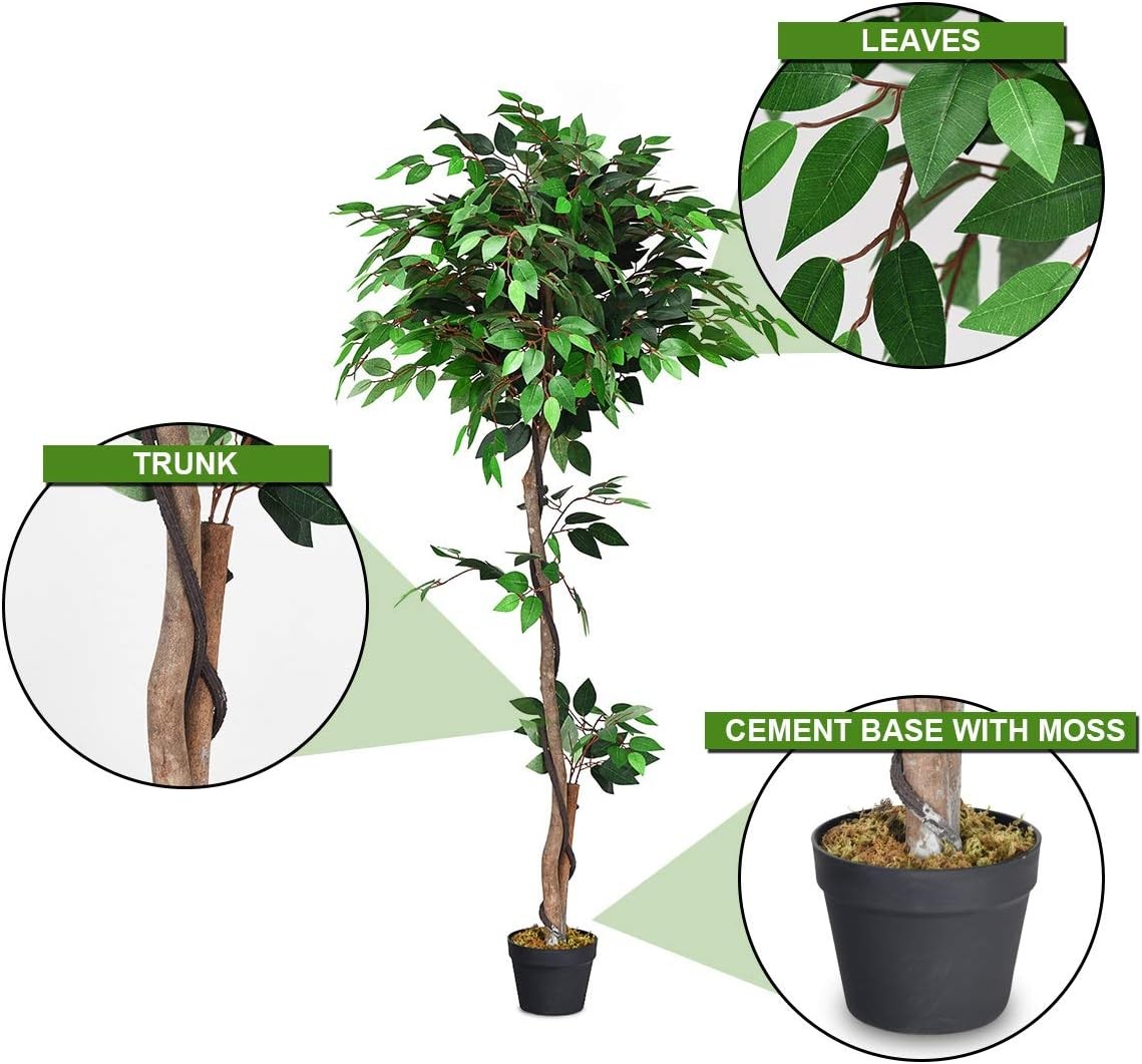 5.5ft Artificial Ficus Tree Fake Greenery Plants in Pots for Indoor and Outdoor