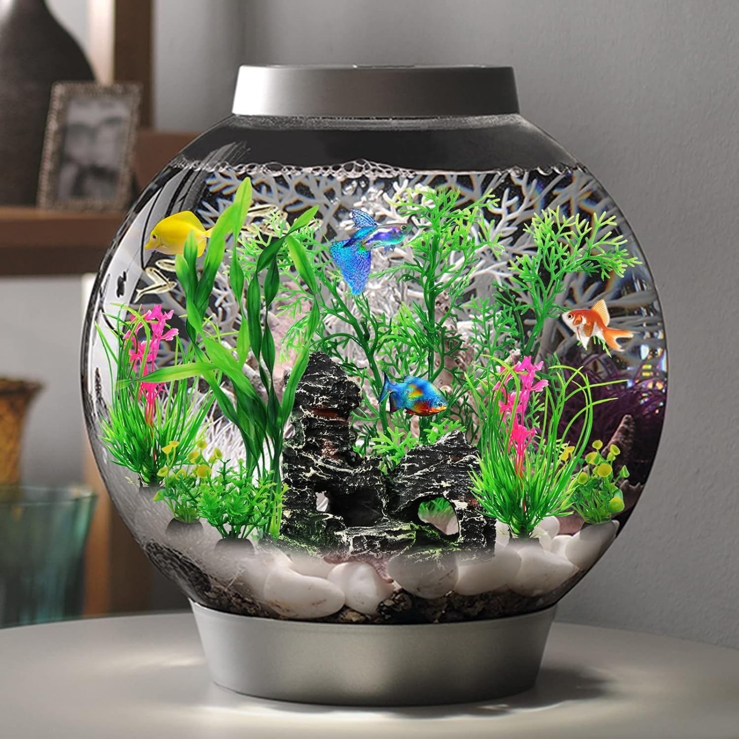 Fish Tank Accessories Aquarium Decorations Plants, 9Pcs Green Fish Tank