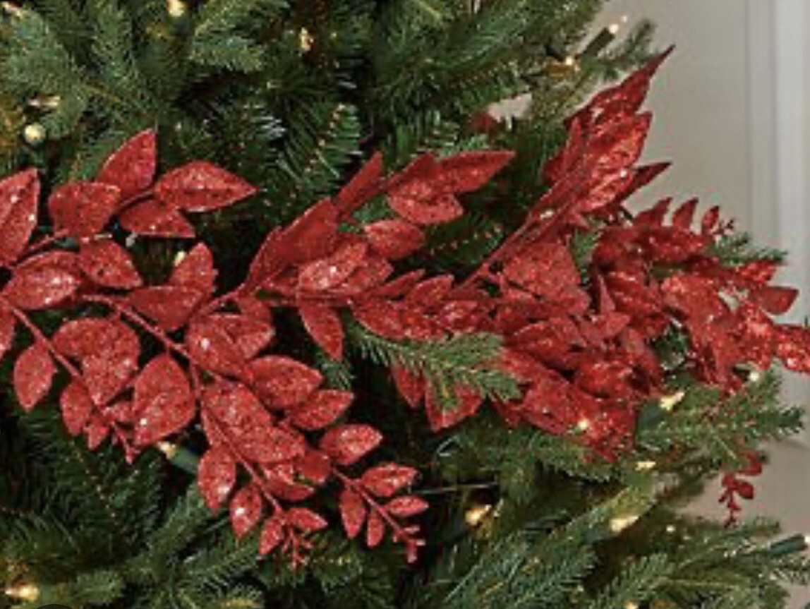Set of 2 Red 4′ Shimmering Leaf Garlands Glitter Valerie Parr Hill