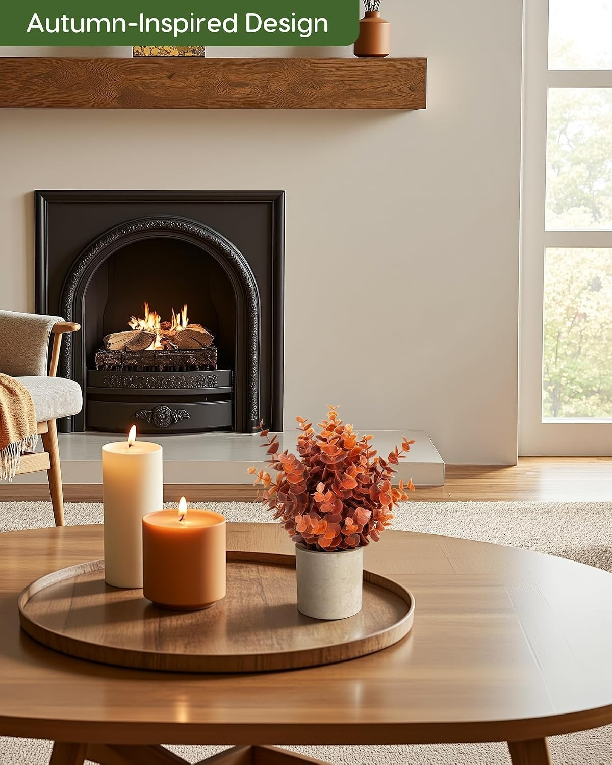 2 Pack Low Maintenance Faux Eucalyptus Plants for Cozy Home Decor – Autumn Vibes