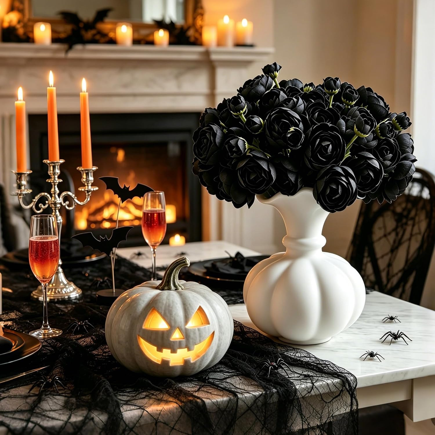 Black Faux Silk Ranunculus Bouquet – 24 Stems for Weddings & Home Décor