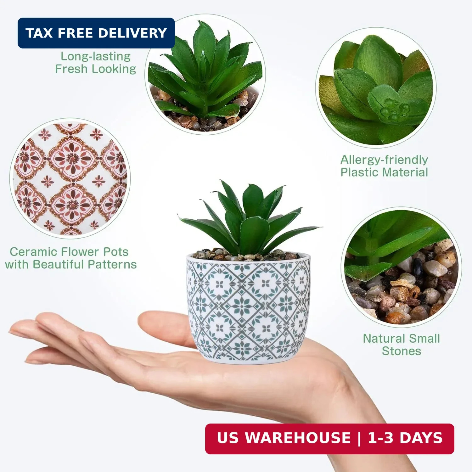Artificial Plants Succulent Flowers in Ceramic Planter 2 Pack Small Fake Plan…