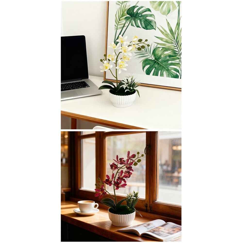 Compact Potted Artificial Orchid 10.5×10.5x27cm for Small Space For home Decor